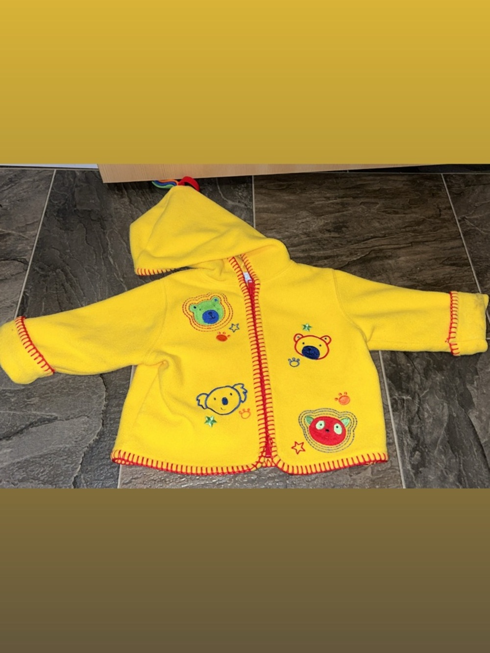 Yellow Hooded Kids Fleece Jacket with Playful Animal Patches